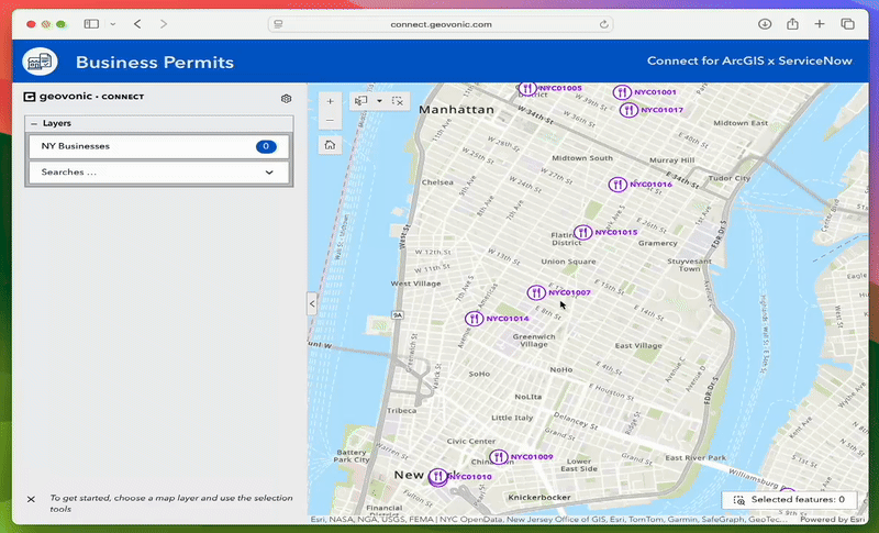 A walkthrough of an ArcGIS Experience Builder user adding a note to a permit in ServiceNow.