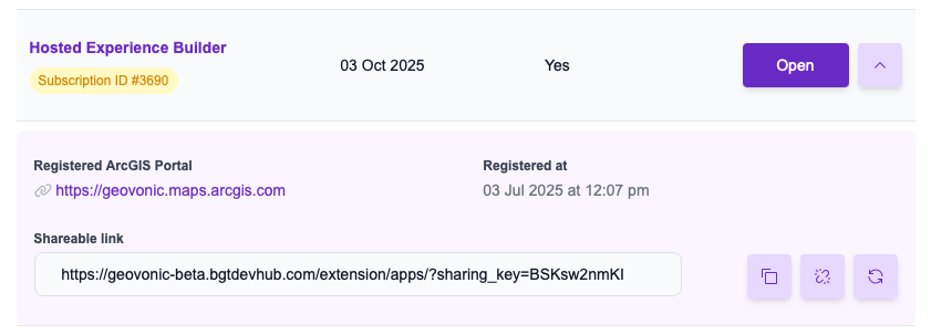 A screenshot of the Hosted Experience Builder controls in the Geovonic website